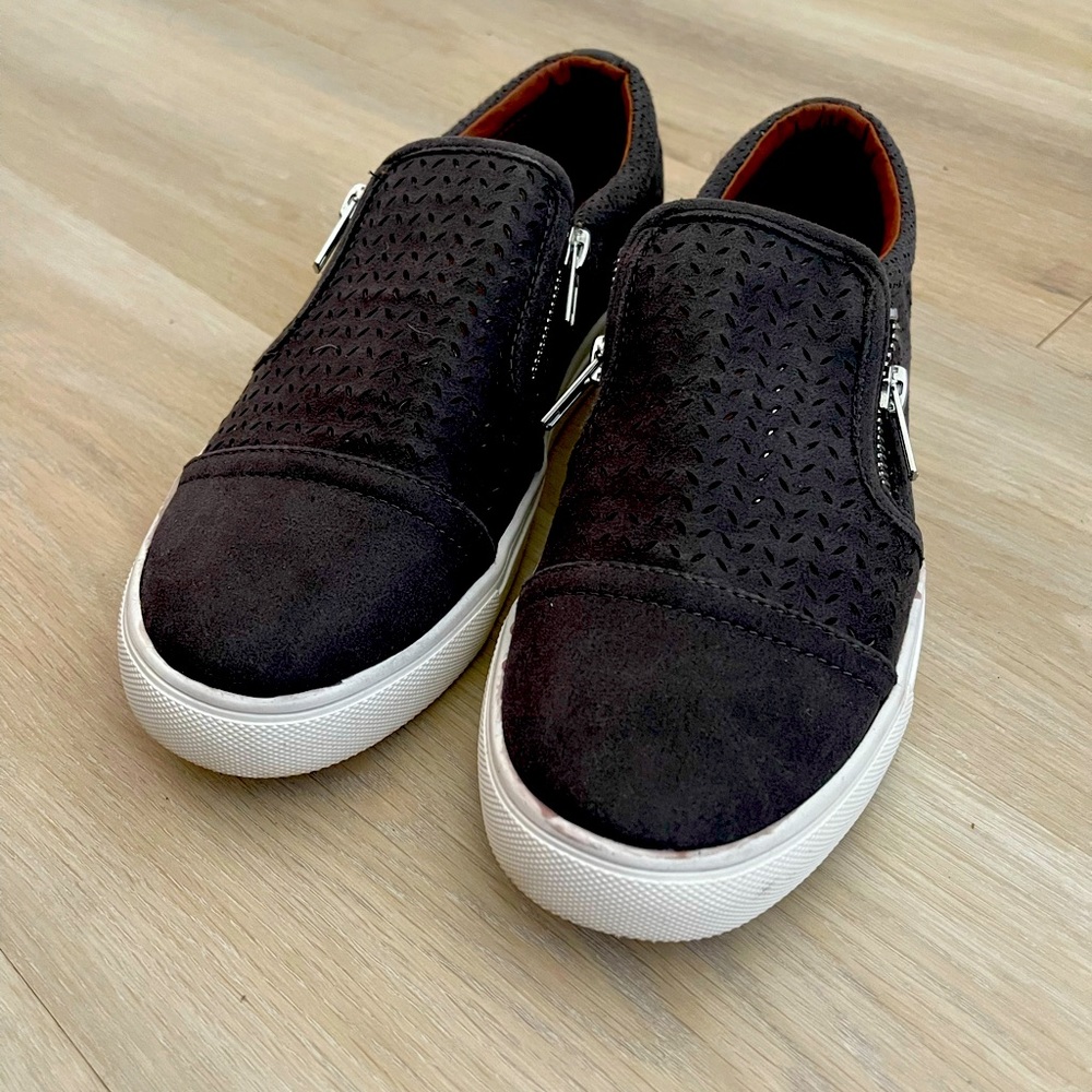 Dark Grey Womens Casual Zipper Slip on Sneakers